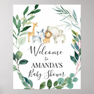 Wild Safari Foliage Wreath Baby Dusche Willkommen Poster