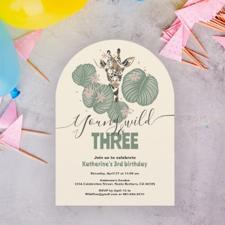 Wild Safari Giraffe Tier 3. Geburtstags-Party Einladung