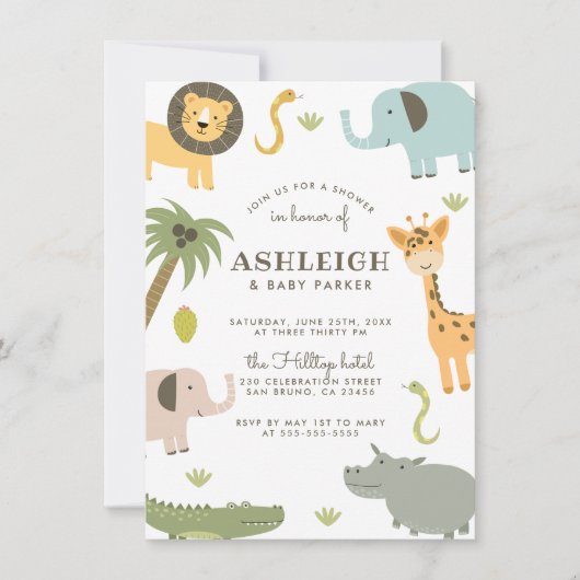 Wild Safari Niedlich Baby Dusche Einladung (Vorderseite)