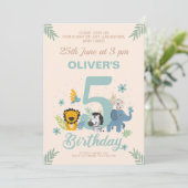 Wild Safari Pastel 5. Geburtstag Einladung (Stehend Vorderseite)