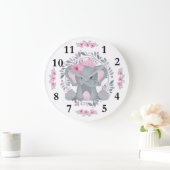 Wild Safari Pink Floral Baby Elephant Baby Kinderz Große Wanduhr (Zuhause)