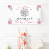 Wild Safari Pink Floral Elephant Baby Dusche Banner (Insitu)