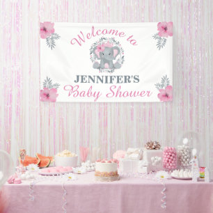 Wild Safari Pink Floral Elephant Baby Dusche Banner