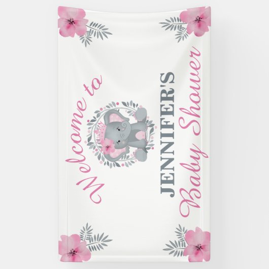 Wild Safari Pink Floral Elephant Baby Dusche Banner (Vertikal)