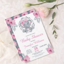 Wild Safari Pink Floral Elephant Baby Dusche