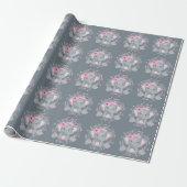 Wild Safari Pink Floral Elephant Baby Dusche Grau Geschenkpapier (Ungerollt)