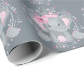 Wild Safari Pink Floral Elephant Baby Dusche Grau Geschenkpapier (Rolleneckpunkt)