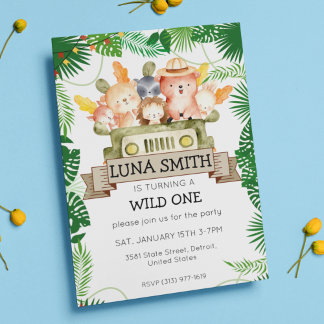 Wild Safari Thema Geburtstagsparty Einladung