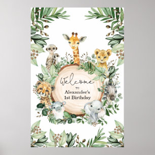 Wild Safari Tiere Rustikale Vegetation Geburtstag Poster