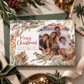 Wild Safari Weihnachtsfamilienfoto Urlaubskarte Feiertagskarte