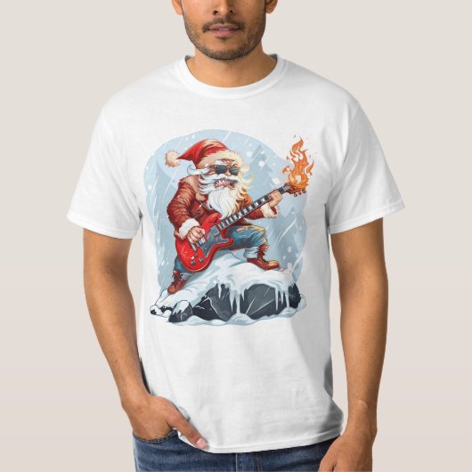 Wild Santa Playing Guitar in Snow T-Shirt (Vorderseite)