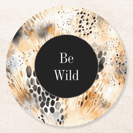 Wild Schwarzer Cream Leopard Runder Pappuntersetzer (Vorderseite)