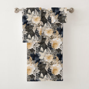Wild Schwarzer Cream Leopard Tier Floral Badhandtuch Set
