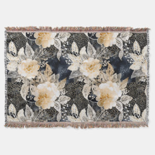 Wild Schwarzer Cream Leopard Tier Floral Decke