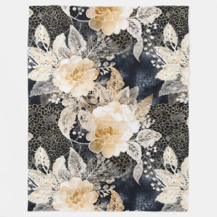 Wild Schwarzer Cream Leopard Tier Floral Fleecedecke