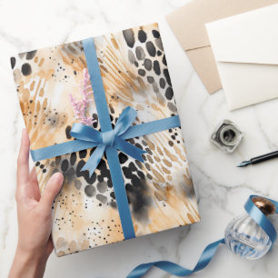 Wild Schwarzer Cream Leopard Tier Floral Geschenkpapier