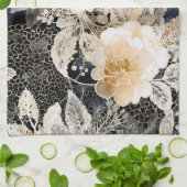 Wild Schwarzer Cream Leopard Tier Floral Geschirrtuch (Gefaltet)