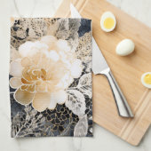 Wild Schwarzer Cream Leopard Tier Floral Geschirrtuch (Viertel Falte)