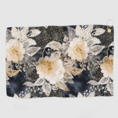 Wild Schwarzer Cream Leopard Tier Floral Golfhandtuch (Horizontal)