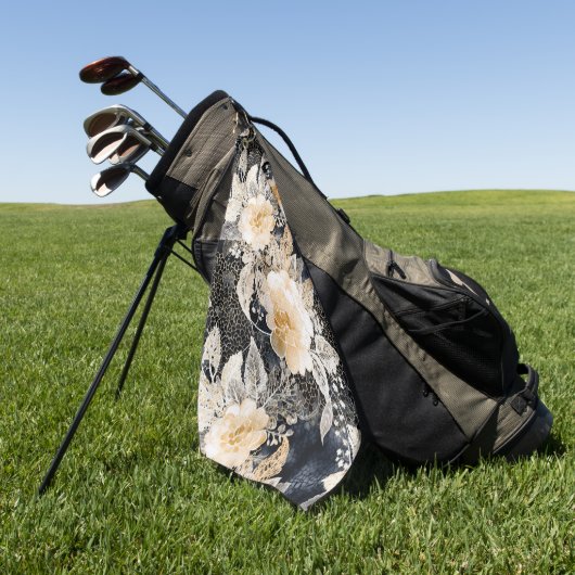 Wild Schwarzer Cream Leopard Tier Floral Golfhandtuch (Gras)