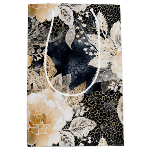 Wild Schwarzer Cream Leopard Tier Floral Mittlere Geschenktüte