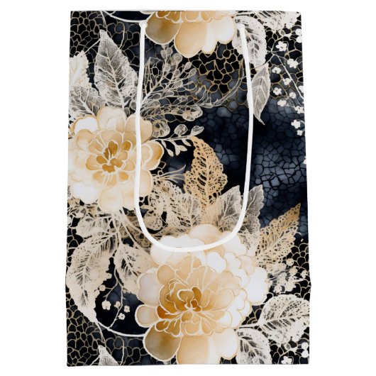 Wild Schwarzer Cream Leopard Tier Floral Mittlere Geschenktüte (Rückseite)