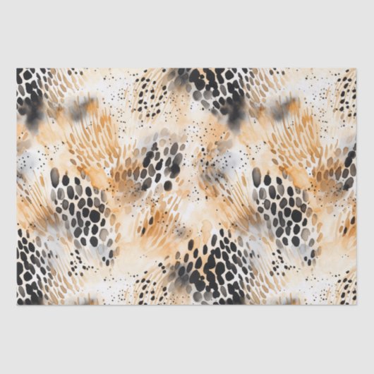 Wild Schwarzer Cream Leopard Tier Floral Seidenpapier (Vorderseite)