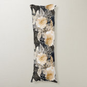 Wild Schwarzer Cream Leopard Tier Floral Seitenschläferkissen (Vorderseite Vertikal)