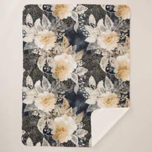 Wild Schwarzer Cream Leopard Tier Floral Sherpadecke