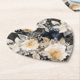 Wild Schwarzer Cream Leopard Tier Floral Untersetzer