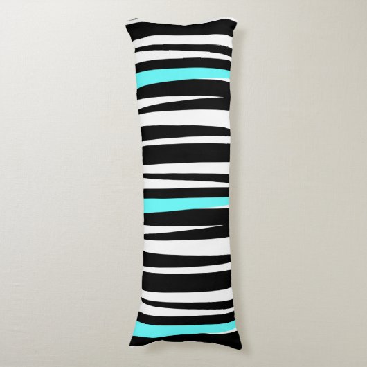 Wild! Schwarzer u. weißer Zebra Stripes w-Aqua Seitenschläferkissen (Vorderseite Vertikal)