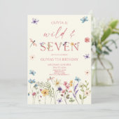 Wild & Seven Wildflower Floral 7th Birthday Party Einladung (Stehend Vorderseite)