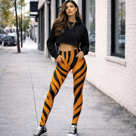 Wild Side Tiger Print Orange Black Halloween Leggings