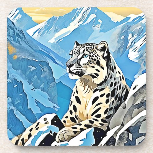 Wild Snow Leopard Design Getränkeuntersetzer (Vorderseite)