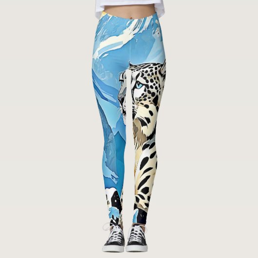 Wild Snow Leopard Design Leggings (Vorderseite)