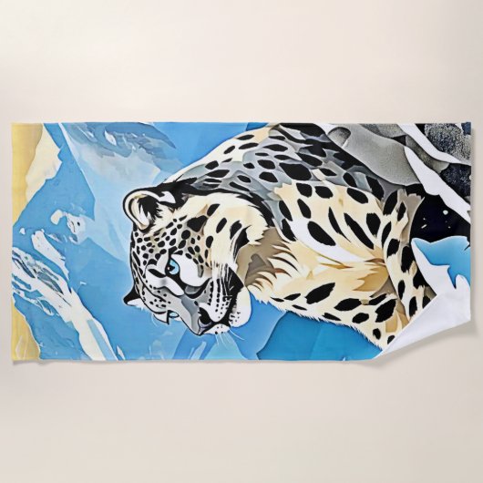 Wild Snow Leopard Design Strandtuch (Vorderseite)