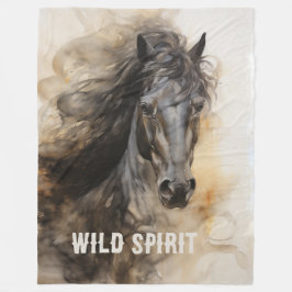Wild Spirit Black Horse Portrait Fleecedecke