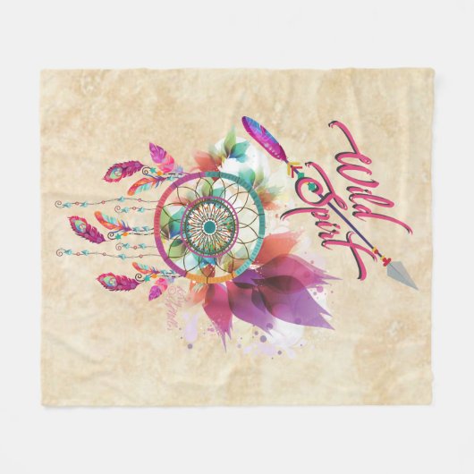 Wild Spirit & Dream Catcher Fleecedecke (Vorderseite (Horizontal))