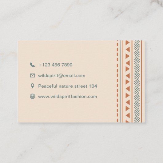 Wild Spirt Indianerstil Visitenkarte (Rückseite)