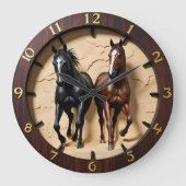 Wild Stallions Canyon Faux Wood Große Wanduhr (Vorderseite)