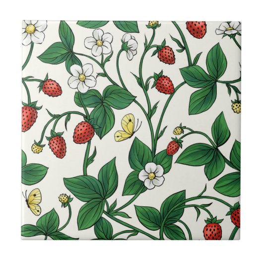 Wild strawberries red/yellow/green/off white fliese (Vorderseite)
