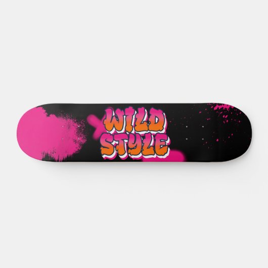 Wild Style Pink Graffiti Paint Spritzer Skateboard (Horizontal)