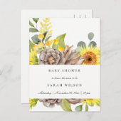 WILD SUNFLOWER EUCALYPTUS PINE FLORAL BABY DUSCHE EINLADUNGSPOSTKARTE (Vorne/Hinten)