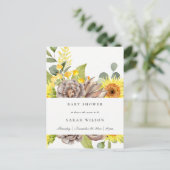 WILD SUNFLOWER EUCALYPTUS PINE FLORAL BABY DUSCHE EINLADUNGSPOSTKARTE (Stehend Vorderseite)