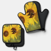 Wild Sunflowers and Bees Farmhouse Style Ofenhandschuh & Topflappen-Set (Vorderseite/Rückseite)