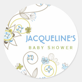 Wild Sweet Blue Blooms Baby Boy Shower Sticker