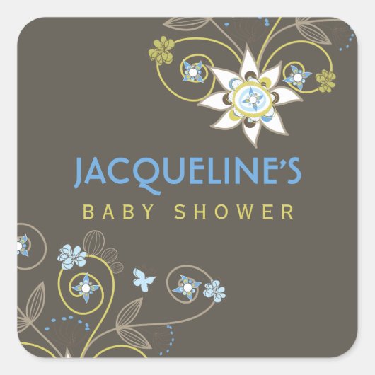 Wild Sweet Blue Blooms Baby Boy Shower Sticker (Vorderseite)