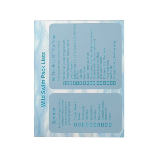 Wild Swimmers Pack Liste Seiten Notizblock (Rotiert)
