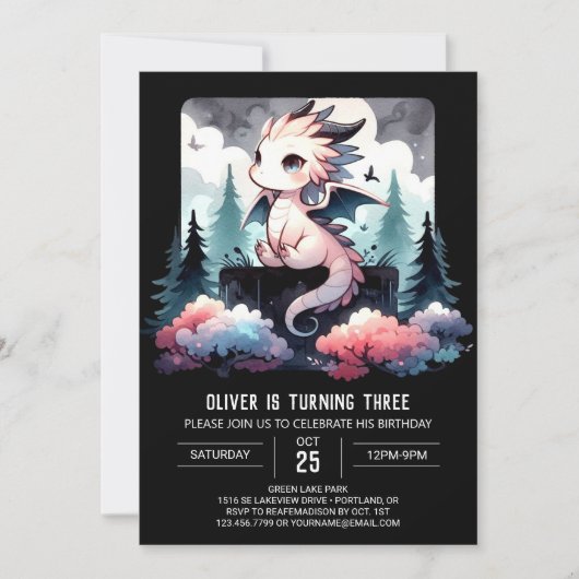 Wild Template Dragon Birthday Einladung (Vorderseite)