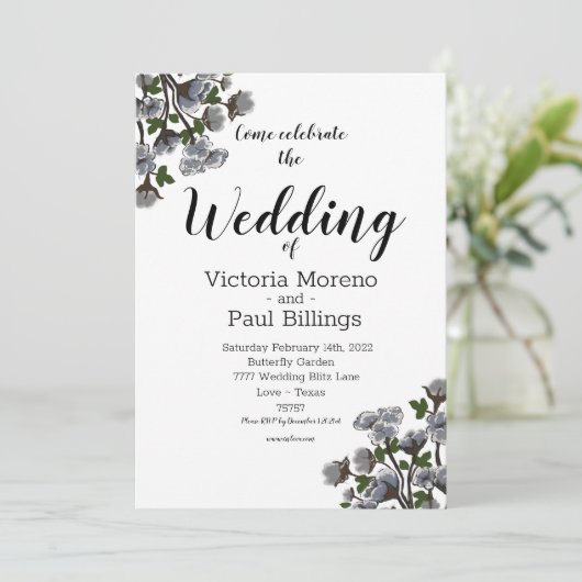 Wild Texas Cotton Design Einladung (Stehend Vorderseite)